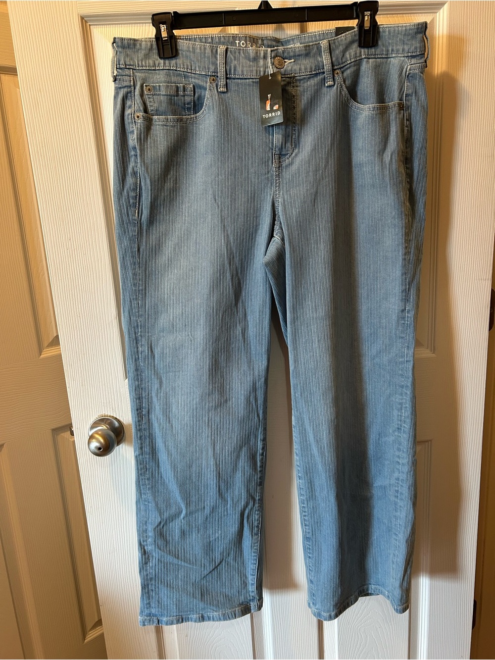 TORRID 14R Perfect Wide Leg Vintage Stretch Light Blue Mid-Rise Stripe Jeans NWT